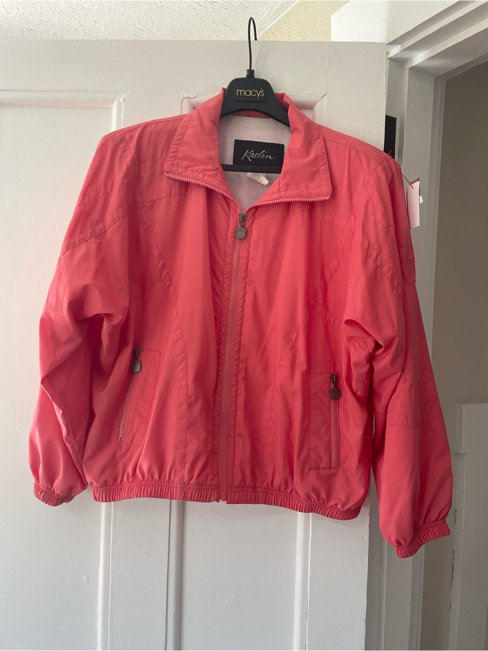 Womens XL Vintage 90s Kaelin 2 piece tracksuit set coral pink windbreaker retro
